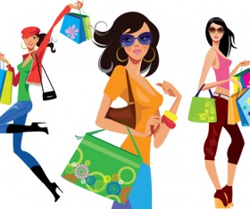 Beautiful shopping girls illustration vector 01