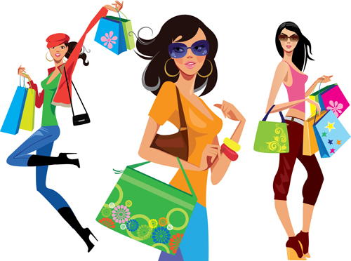 Beautiful shopping girls illustration vector 01