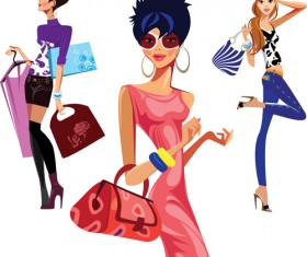 Beautiful shopping girls illustration vector 03
