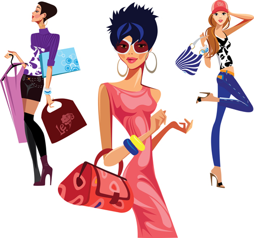 Beautiful shopping girls illustration vector 03