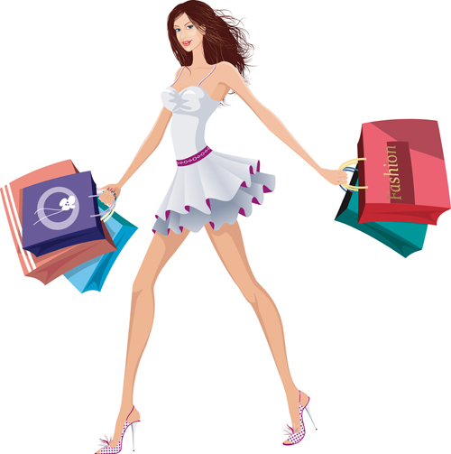 Beautiful shopping girls illustration vector 05