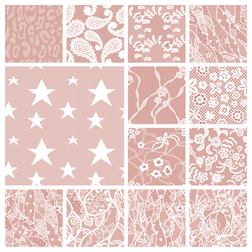 Beautiful vintage lace pattern set vector 03