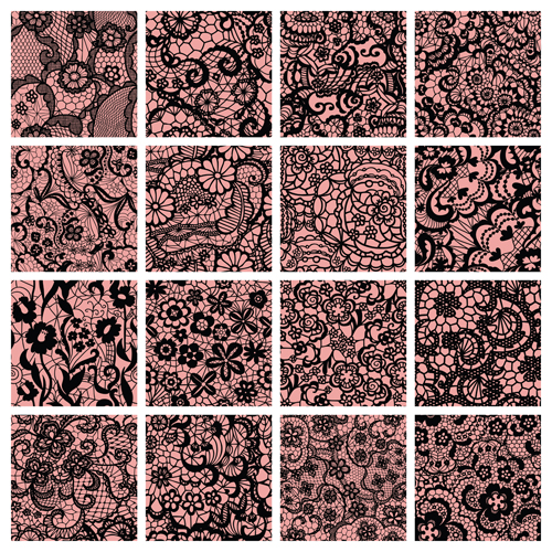 Beautiful vintage lace pattern set vector 04