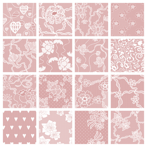 Beautiful vintage lace pattern set vector 05