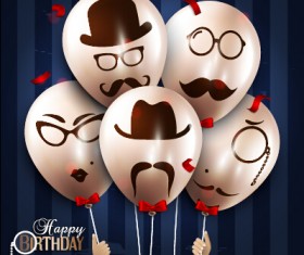 Birthday background with funny balloon vector set 01