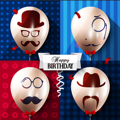 Birthday background with funny balloon vector set 02