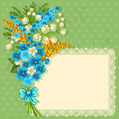 Blue flower with lace card vector 01