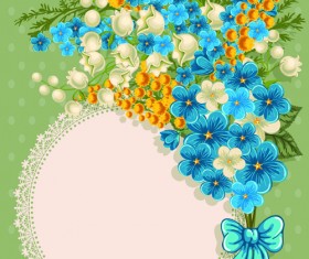 Blue flower with lace card vector 02