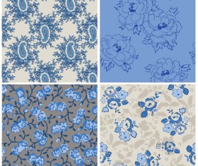Blue retro flowers pattern seamless vector 02