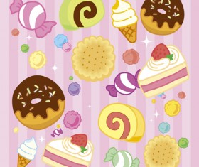 Cartoon cupcake with sweets vector set