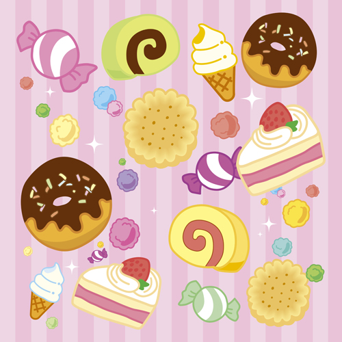 Cartoon cupcake with sweets vector set