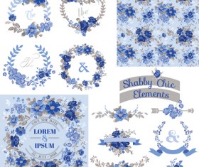 Chic floral ornaments blue styles vector