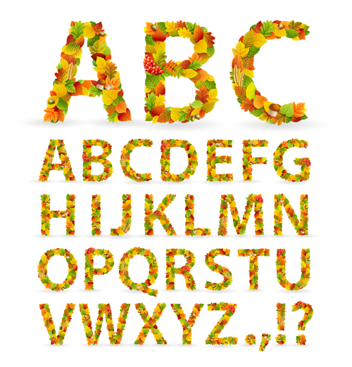 Colored leaves with alphabet vector