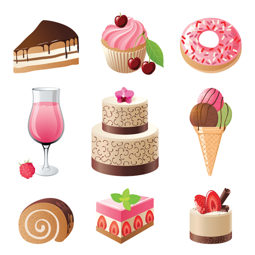 Colored sweets and cupcake vector icons 01