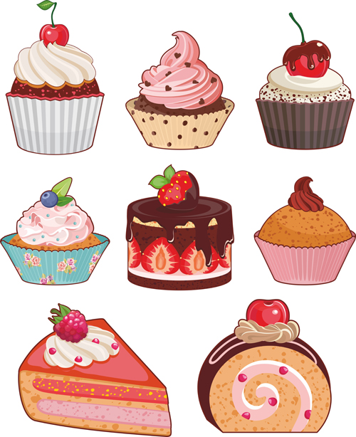 Colored sweets and cupcake vector icons 02