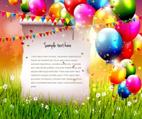 Colorful balloon with confetti and grass background 01