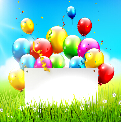 Colorful balloon with confetti and grass background 02