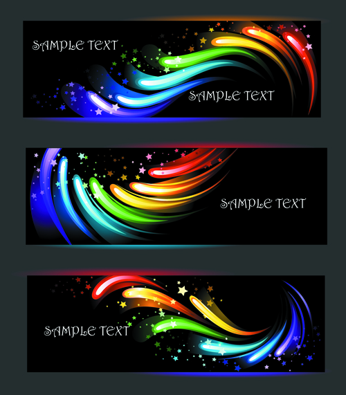 Colorful light with stars vector banners 01