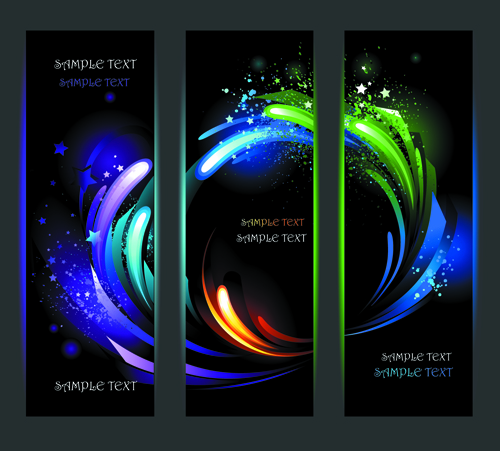 Colorful light with stars vector banners 02