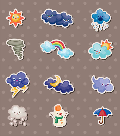 Cute weather icons vector set