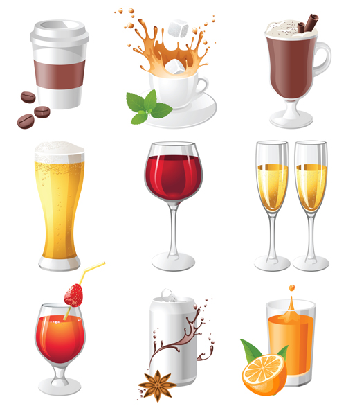 Different delicious drinks vector illustration 01