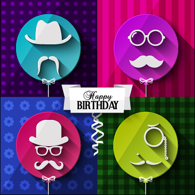 Flat balloon with happy birthday background vector 01