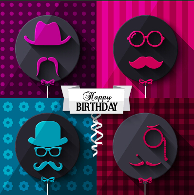 Flat balloon with happy birthday background vector 02
