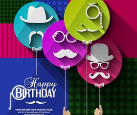 Flat balloon with happy birthday background vector 04