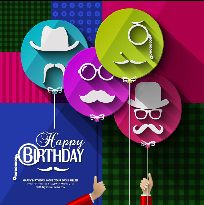 Flat balloon with happy birthday background vector 04