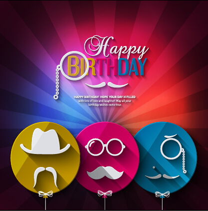 Flat balloon with happy birthday background vector 06