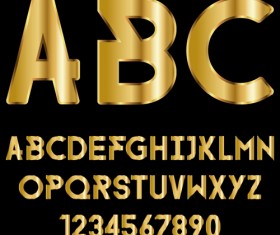 Glossy golden alphabet and numbers vector 01
