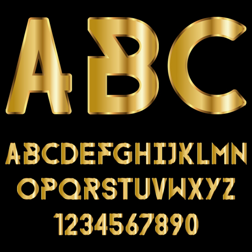 Glossy golden alphabet and numbers vector 01