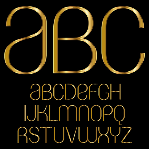 Glossy golden alphabet and numbers vector 02
