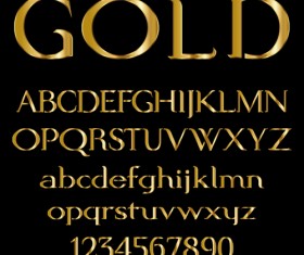 Glossy golden alphabet and numbers vector 03