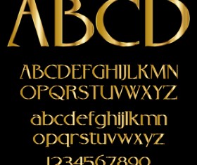 Glossy golden alphabet and numbers vector 04