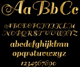 Glossy golden alphabet and numbers vector 05
