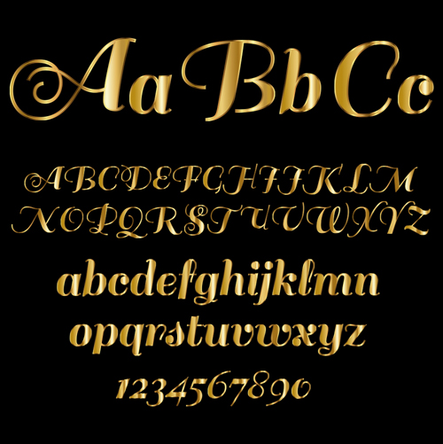 Glossy golden alphabet and numbers vector 05