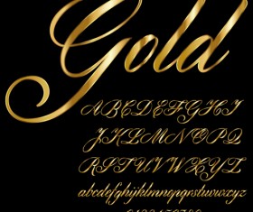 Glossy golden alphabet and numbers vector 06