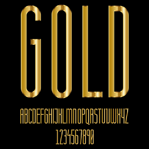 Glossy golden alphabet and numbers vector 07