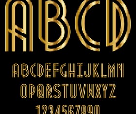 Glossy golden alphabet and numbers vector 08