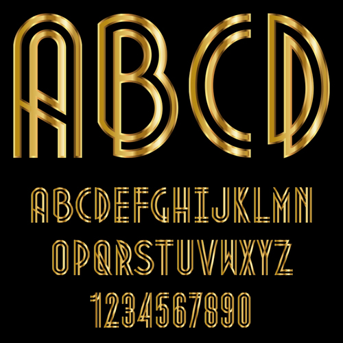 Glossy golden alphabet and numbers vector 08