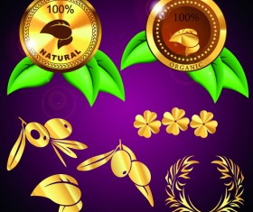 Golden olives and labels vector