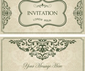 Green floral Invitation cards vector set 01