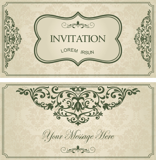 Green floral Invitation cards vector set 01