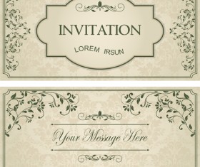 Green floral Invitation cards vector set 02