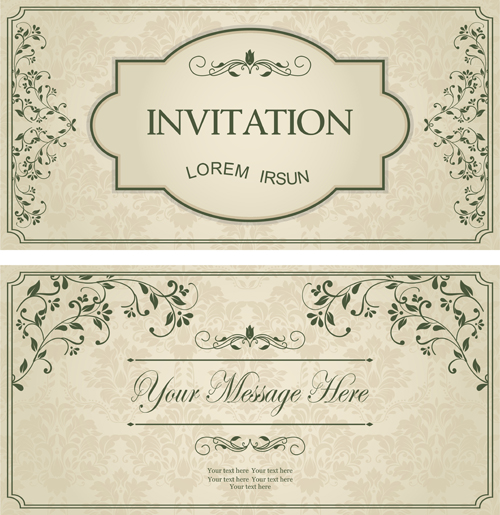 Green floral Invitation cards vector set 02