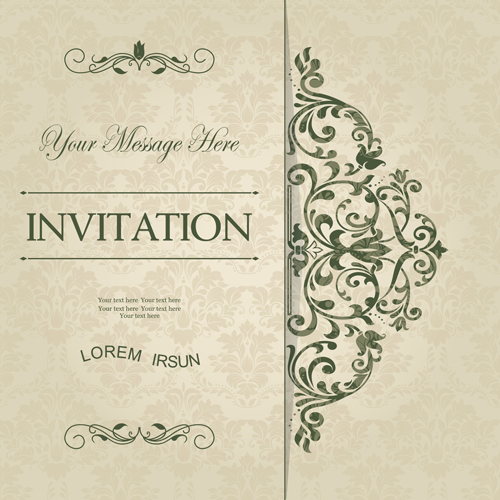Green floral Invitation cards vector set 03
