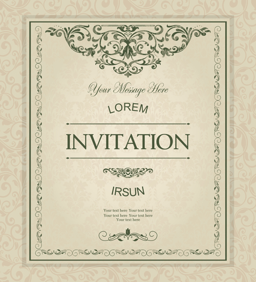 Green floral Invitation cards vector set 04