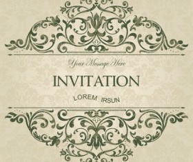 Green floral Invitation cards vector set 05