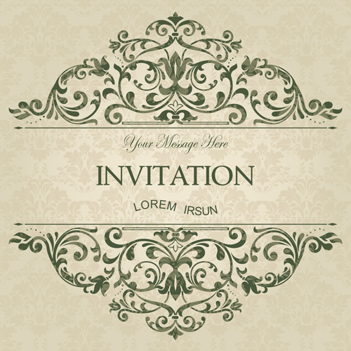 Green floral Invitation cards vector set 05